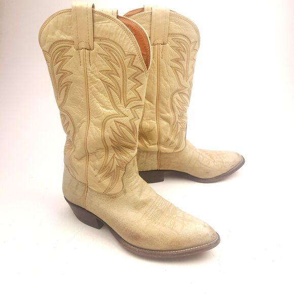 Mens Vintage Nocona Red Label Bone Color Exotic Cowboy Boots 9 D USA Made main image 4